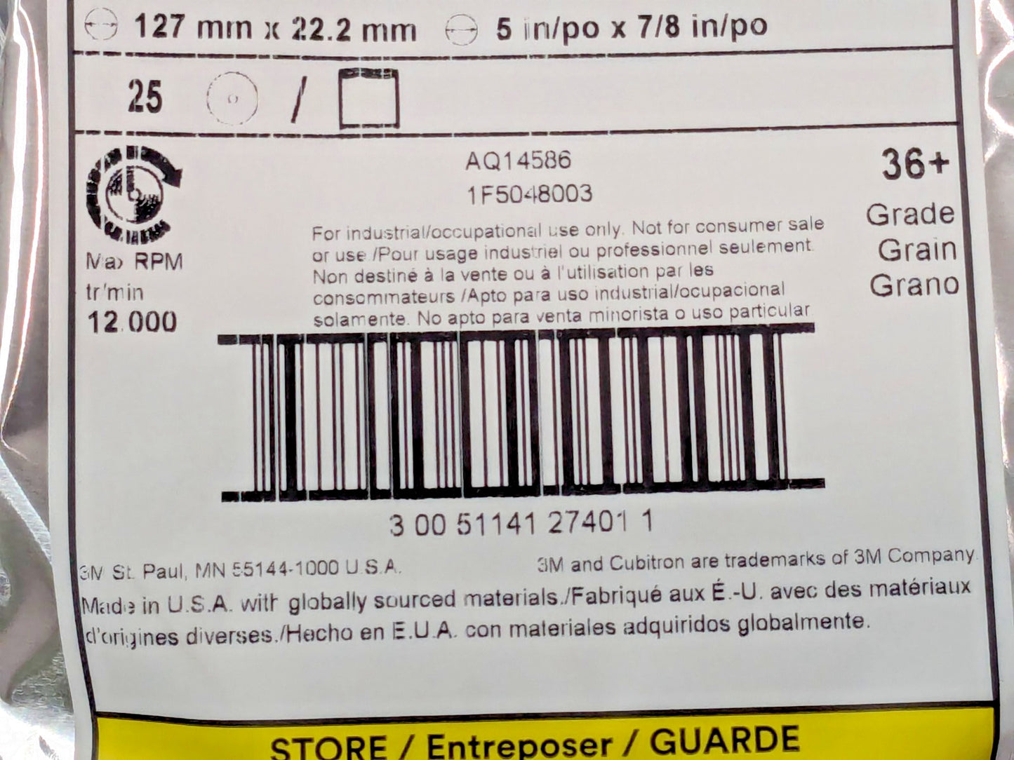 25 PK 3M CUBITRON II Fiber Discs 982C 5" x 7/8" 36 Grit 27401 7000000392