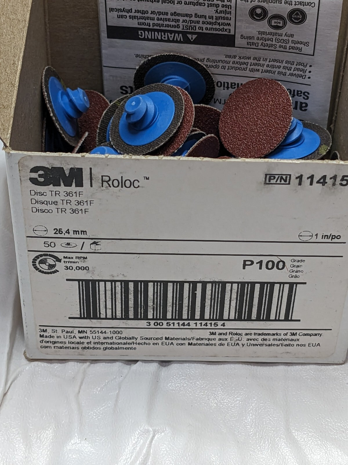 3M Quick-Change Disc: Roloc TR, 1" Dia, 100 Grit, AO, Coated Qty 50 7100044582