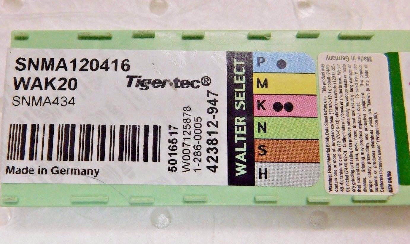 Walter Valenite Carbide Turning Insert SNMA434 Grade WAK20 Qty. 10 #5016517