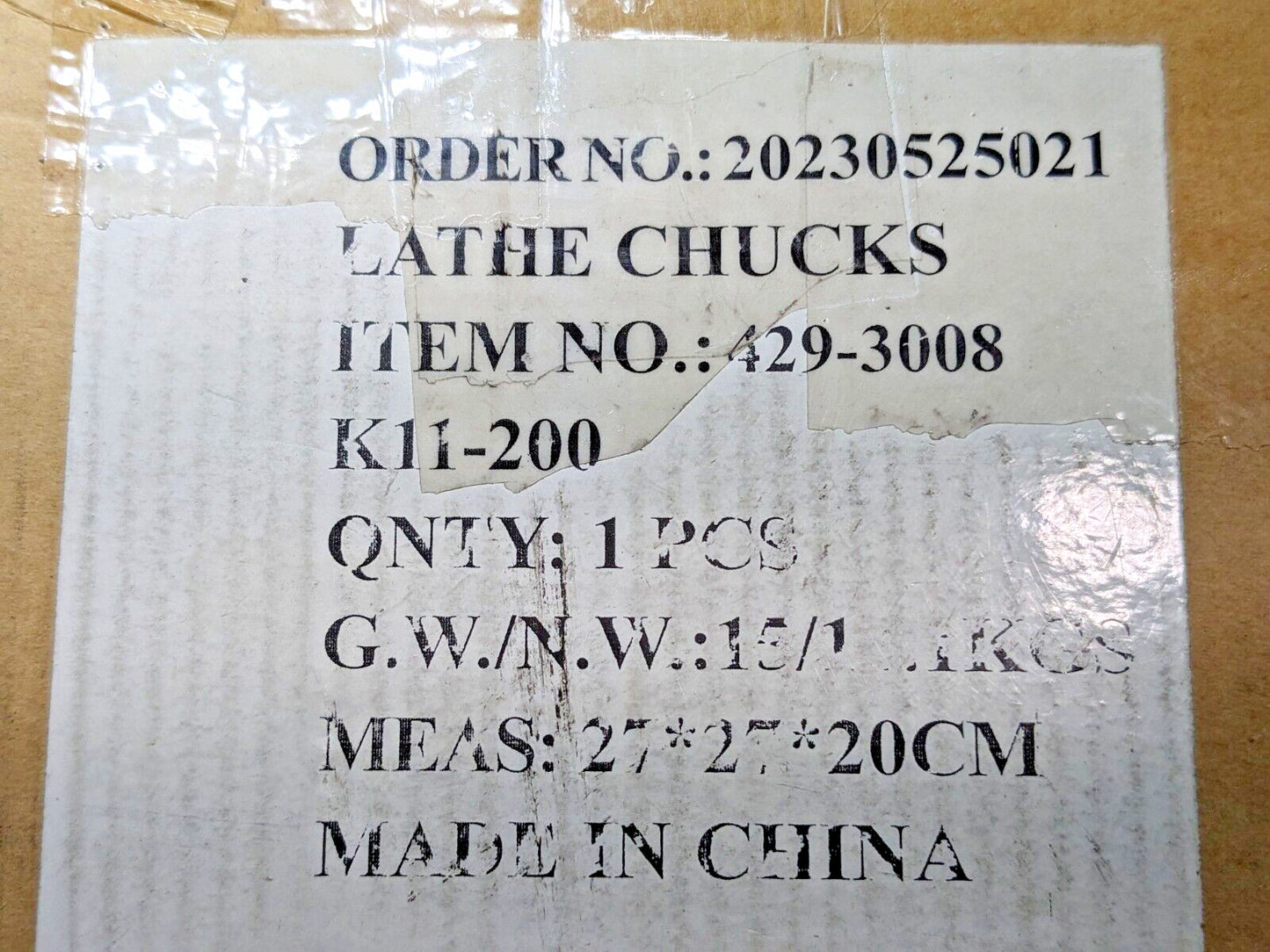 3-Jaw Self-Centering Manual Lathe Chuck 8" Dia Plain Back Mount K11-200 429-3008