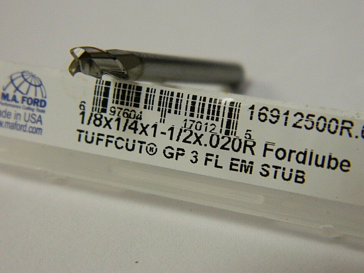 M.A. Ford 1/8" Diam 3 Fl Single End SC 0.02" Corner Radius End Mill 16
