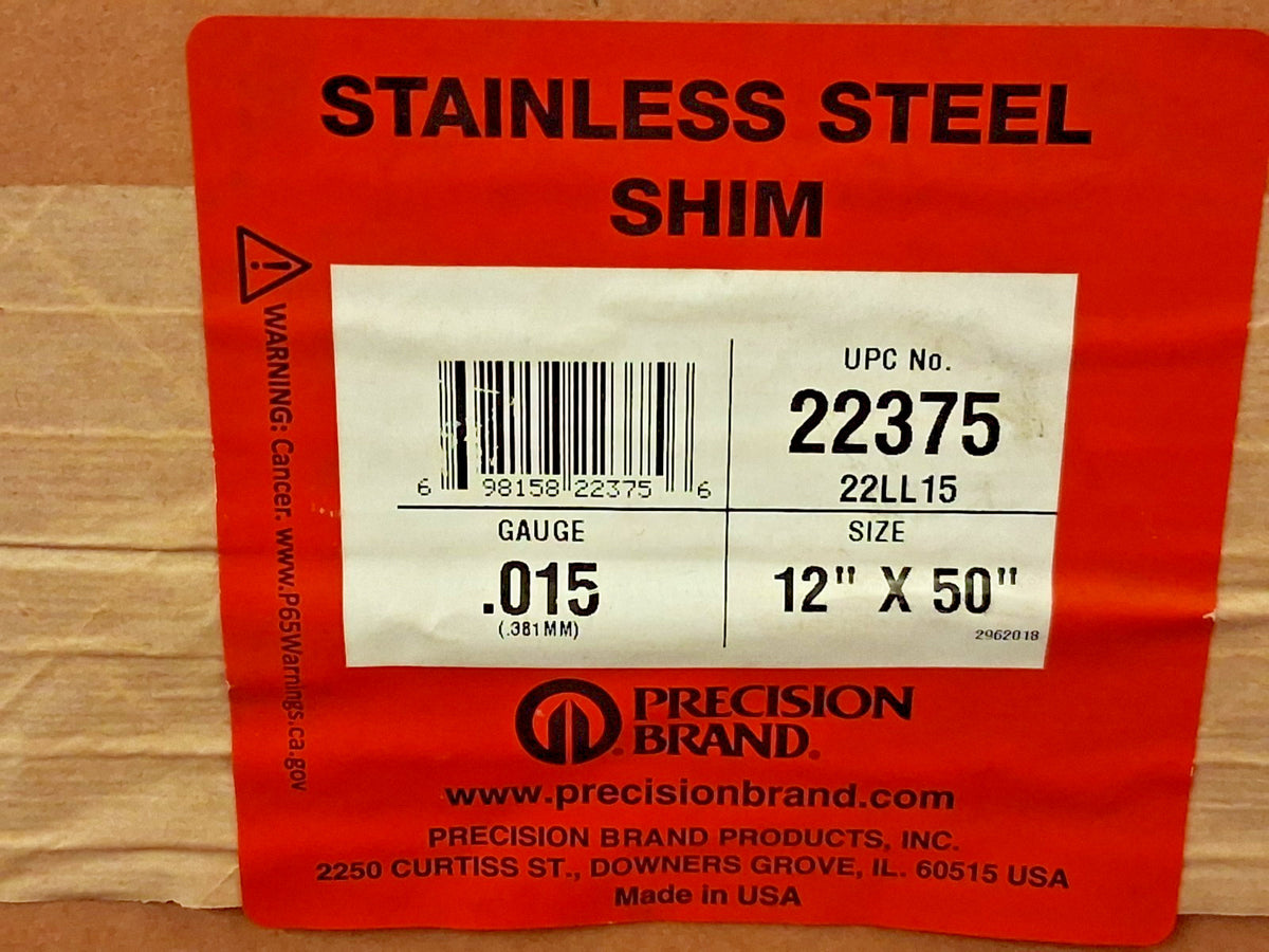 Precision Brand Stainless Steel Shim .015 Thick 12" x 50" 22375