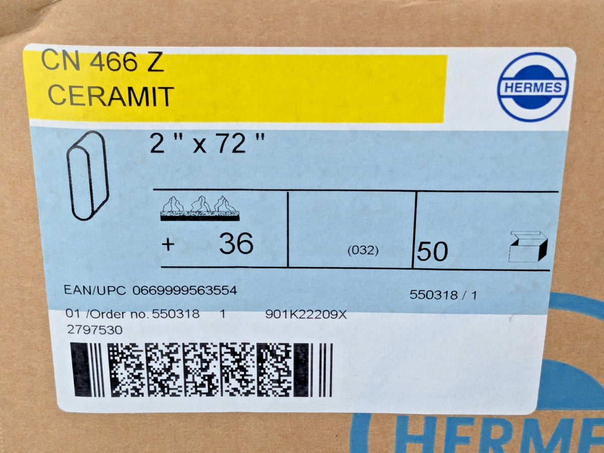 CASE OF 50 HERMES Ceramit Abrasive Belts CN 466 Z 2" X 72" 36 Grit 550
