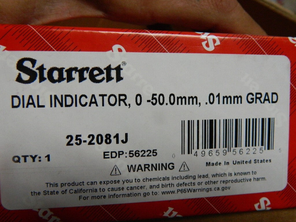 STARRETT 50mm Range, 0-100 Dial Reading, 0.01mm Graduation Dial Drop Indicator