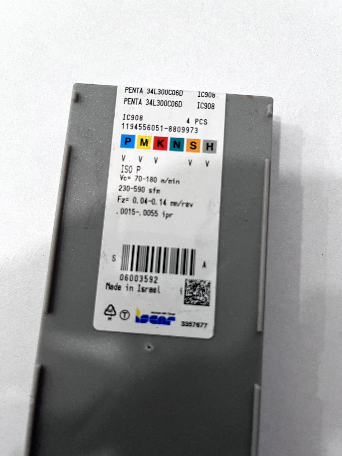 ISCAR Grooving Insert: PENTA34L300C06C IC908, Solid Carbide QTY 4