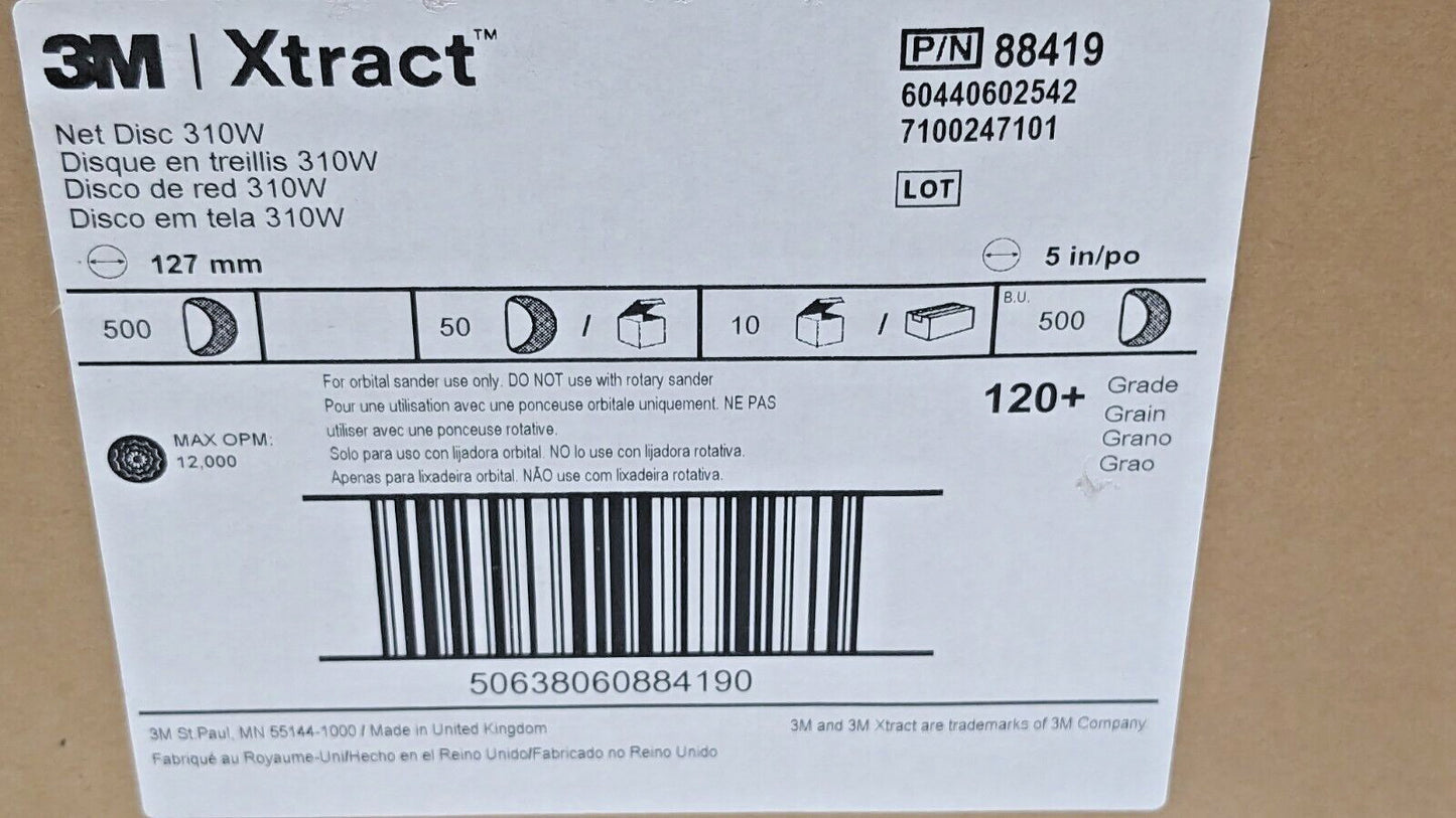 CASE OF 500 3M Xtract Net Discs 310W Aluminum Oxide 5" Dia 120+ 88419 7100247101