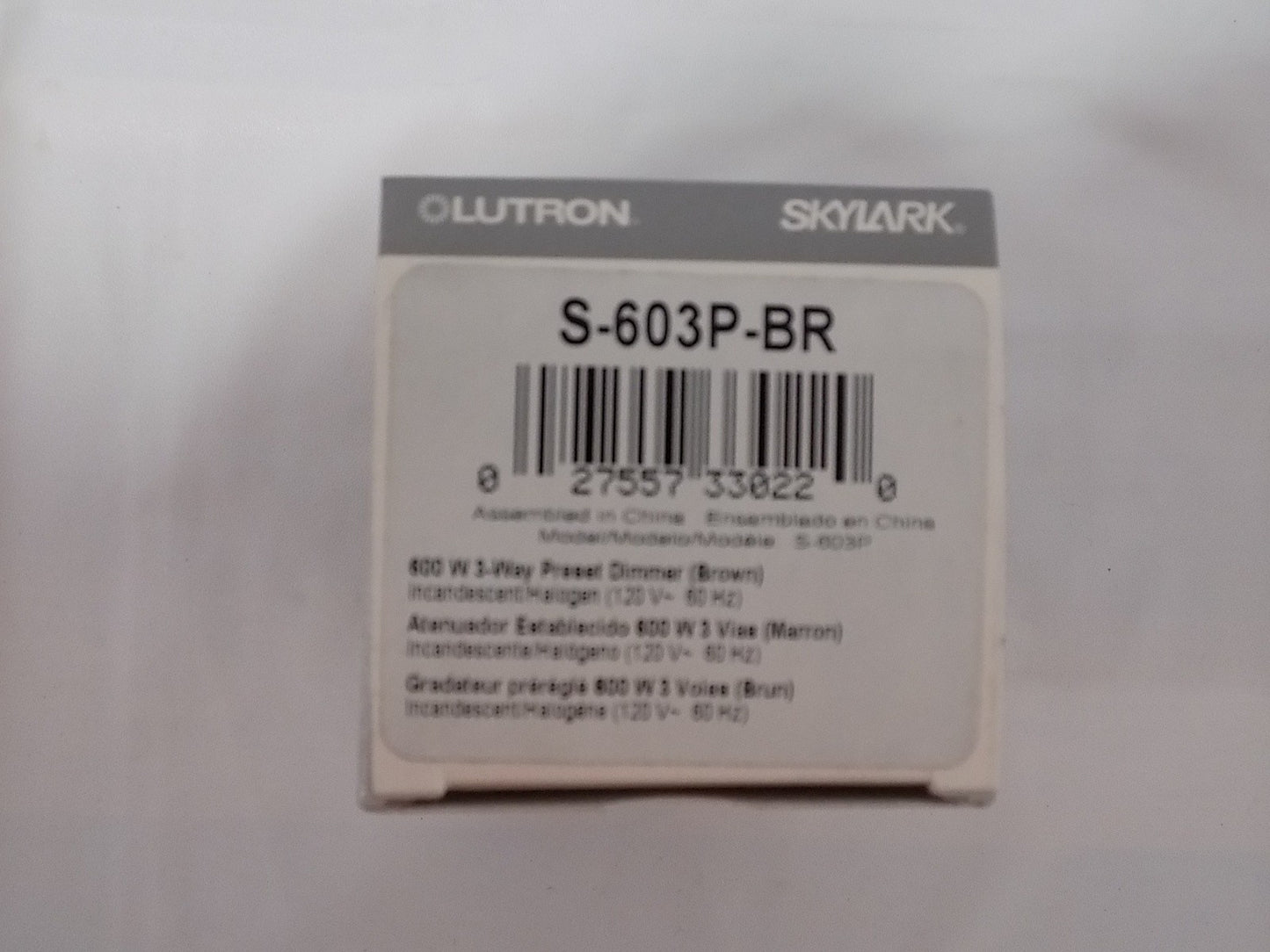 Lutron S-603P-BR Skylark 600W 3-Way Preset Dimmer w/Rocker Switch Brown