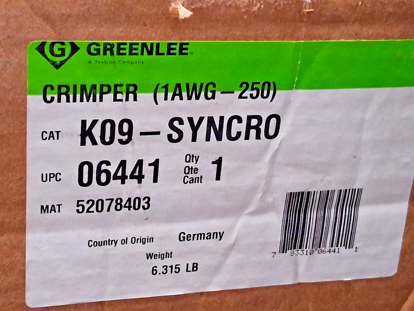 Greenlee Crimper K09-SYNCRO