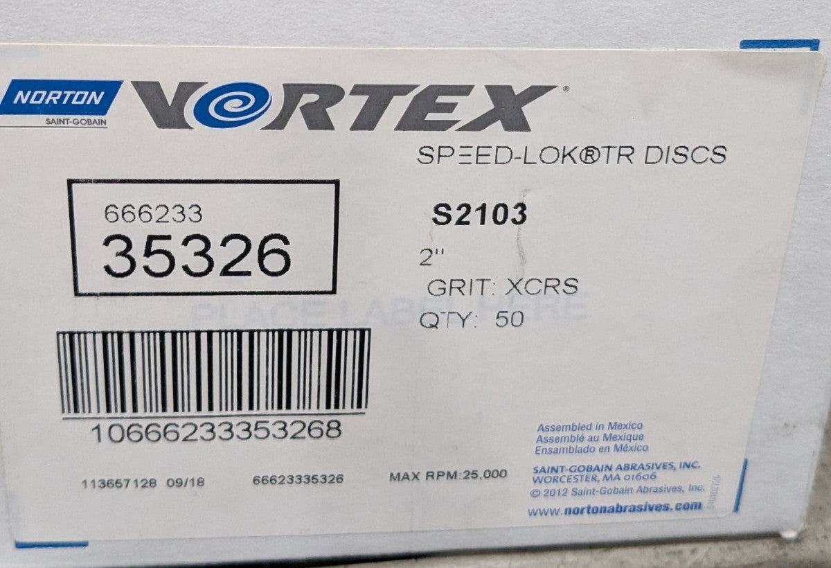 Norton Quick-Change Disc: Type R, 2" Dia, Aluminum Oxide Qty 50 66623335326