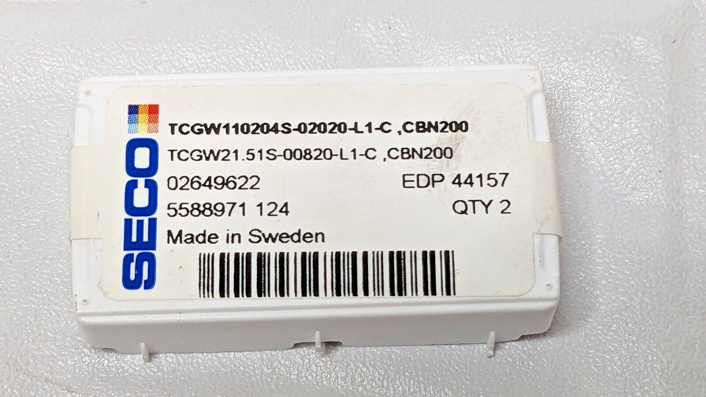 Seco PCBN Turning Inserts TCGW21.51S-00820-L1-C CBN200 QTY 2 02649622