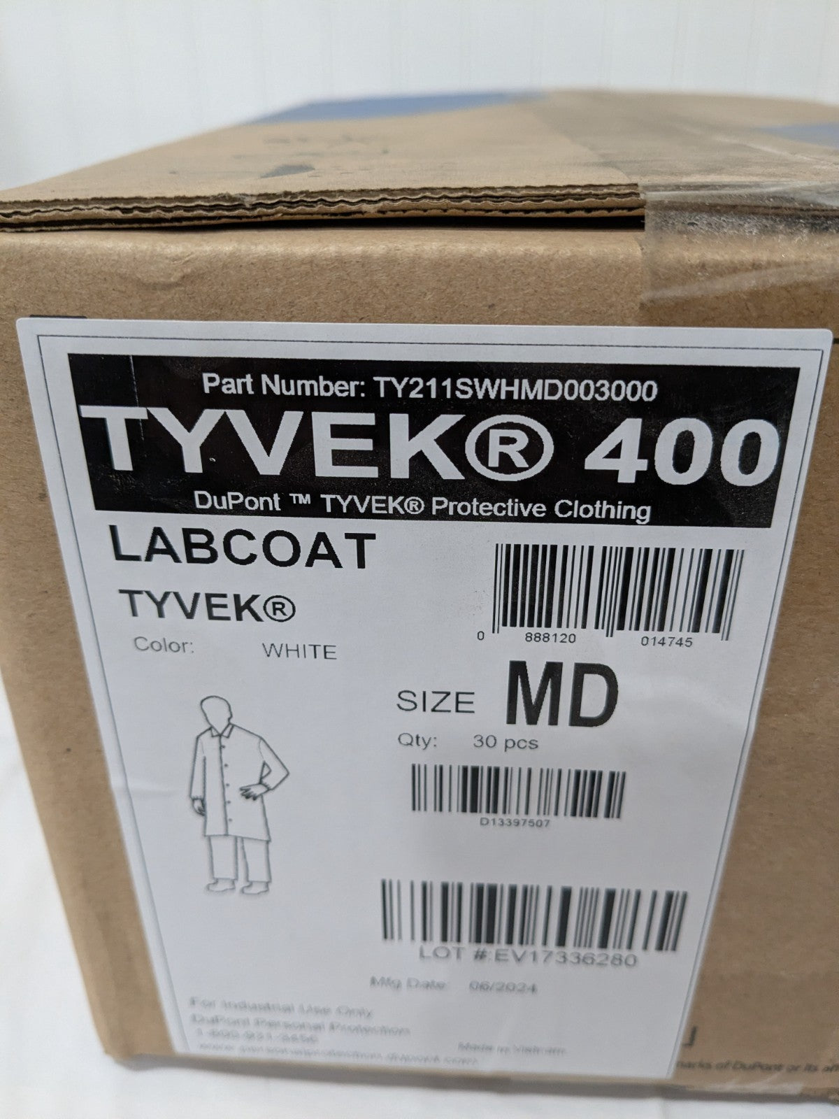 Tyvek 400 Lab Coat Snap Front White 30 Pack Size Medium TY211SWHMD003000