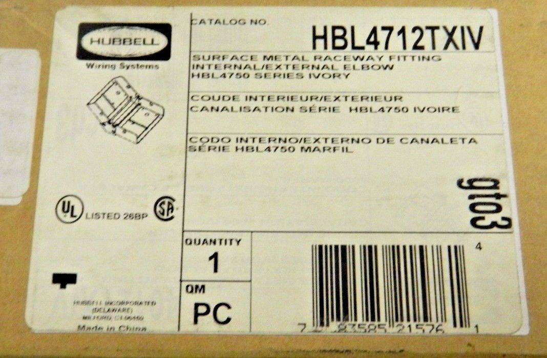 Hubbell 6.04" L x 4.59" H Wiring Device-Kellems Raceway Elbow End #HBL4712TXIV