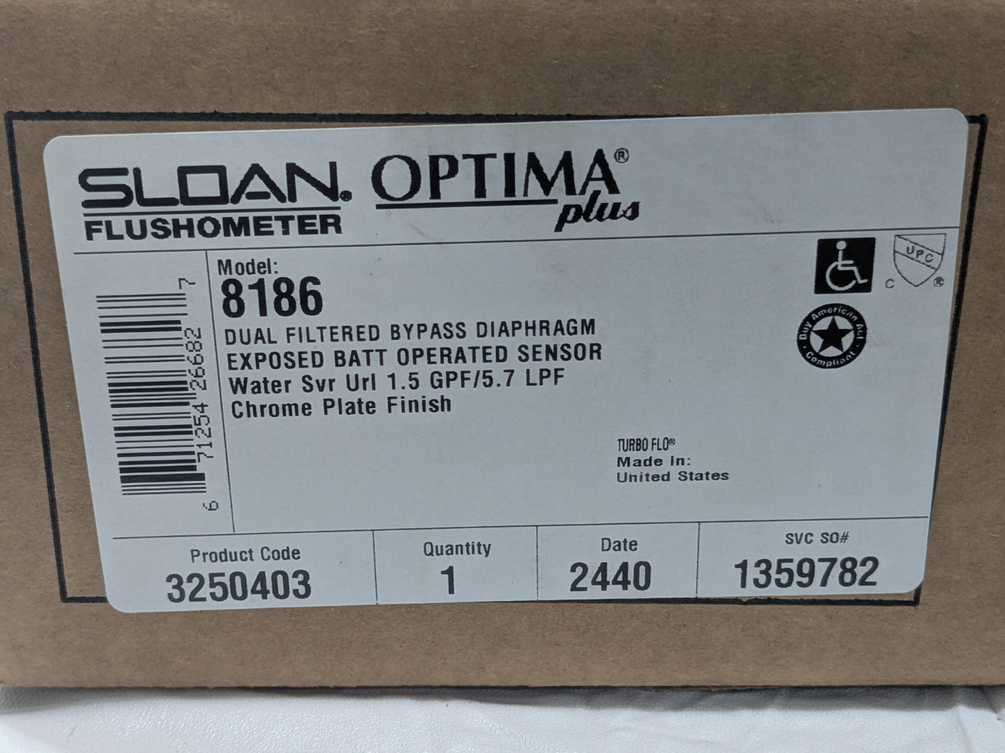 Sloan Valve Urinal Automatic Flush Valve 3/4" Spud Coupling 3/4" Pipe 8186