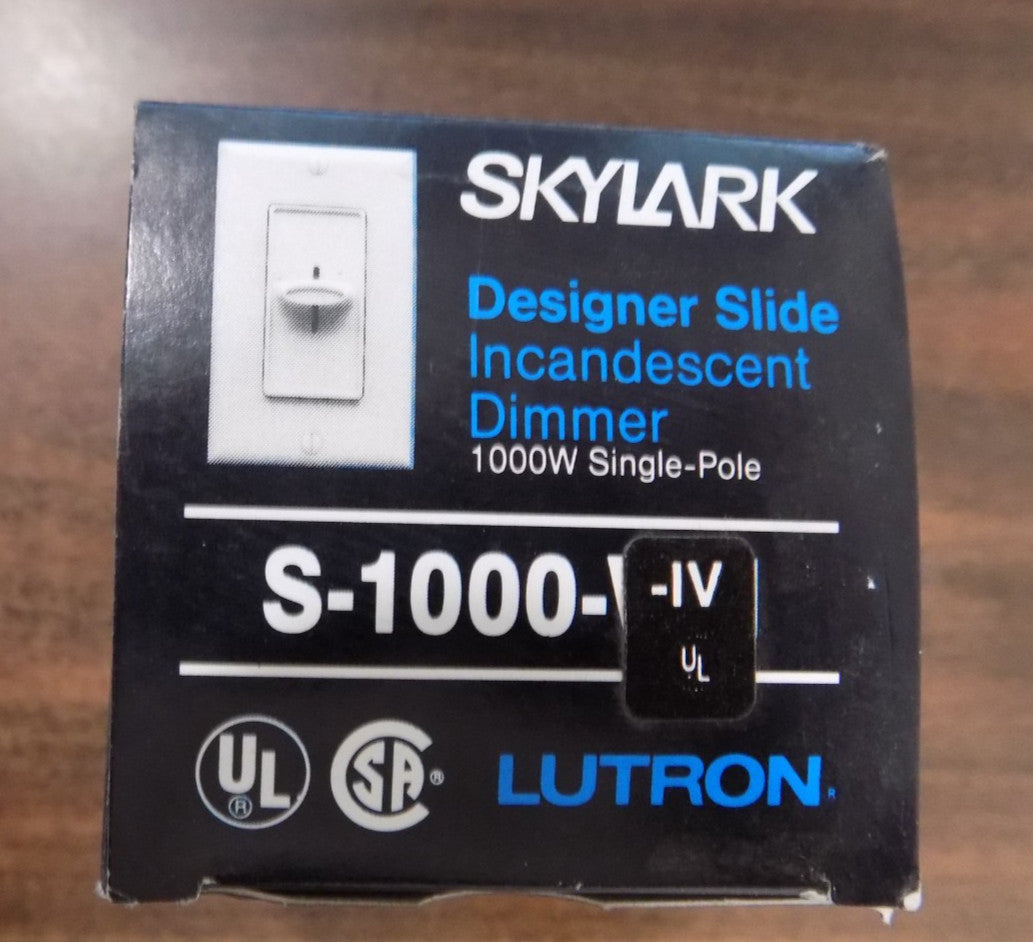 Lutron S-1000-IV Skylark Slide-To-Off Single Pole Dimmer 1000W Max Ivory