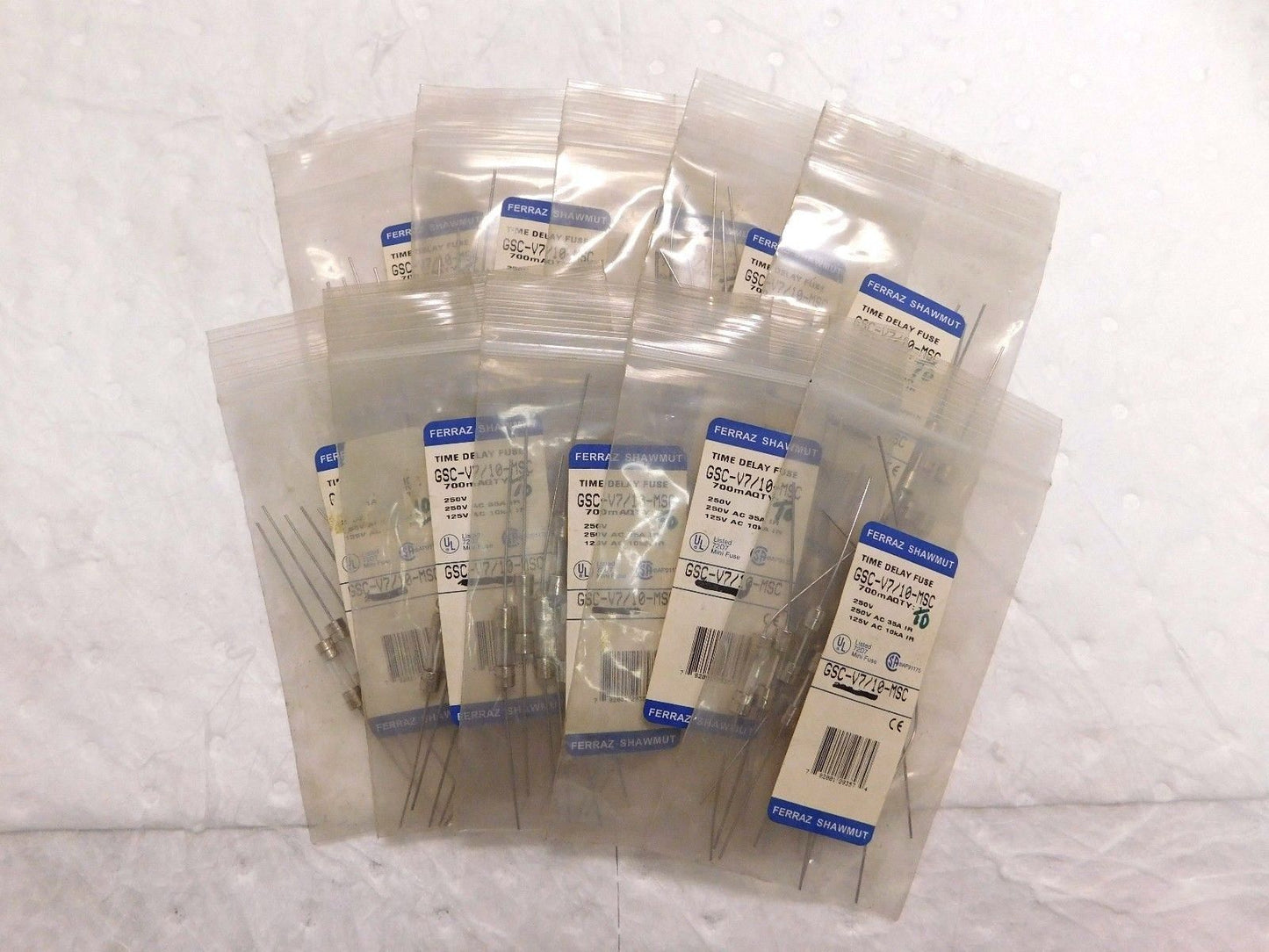 Ferraz Shawmut Time Delay Mini Glass Fuse 250V 0.70A 10PK #GSC-V7/10