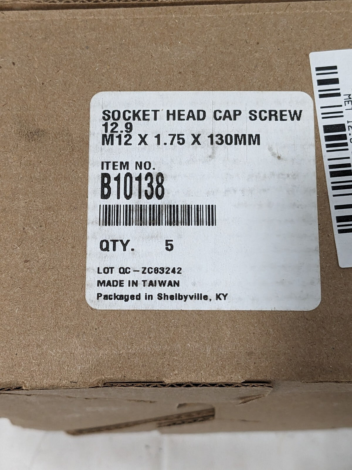Hex Socket Cap Screw: M12x1.75, 130.00 mm L.U.H. Qty 5 B10138