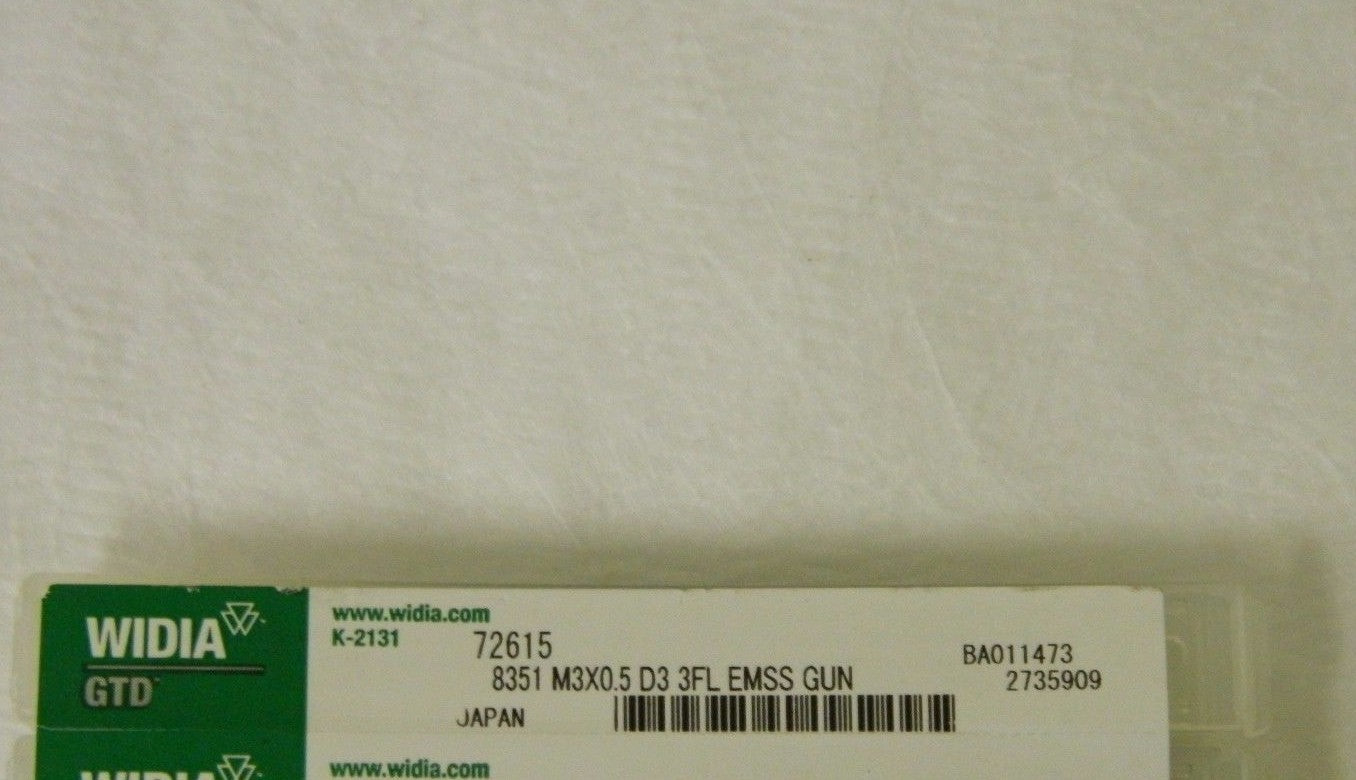Widia GTD M3 x 0.50mm D3 EMSS 3FL HSS Oxide Coating Spiral Flute Tap QTY 6 72615