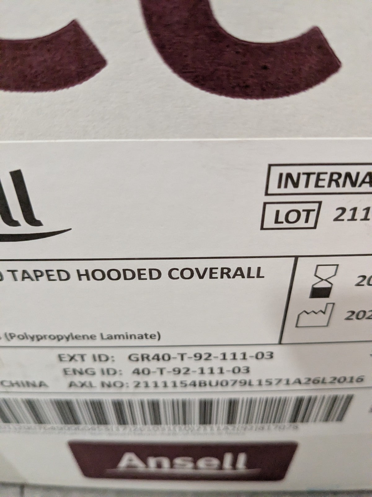 Ansell Chemical Resistant Coverall, Size M, Box of 6 GR40-T-92-111-03