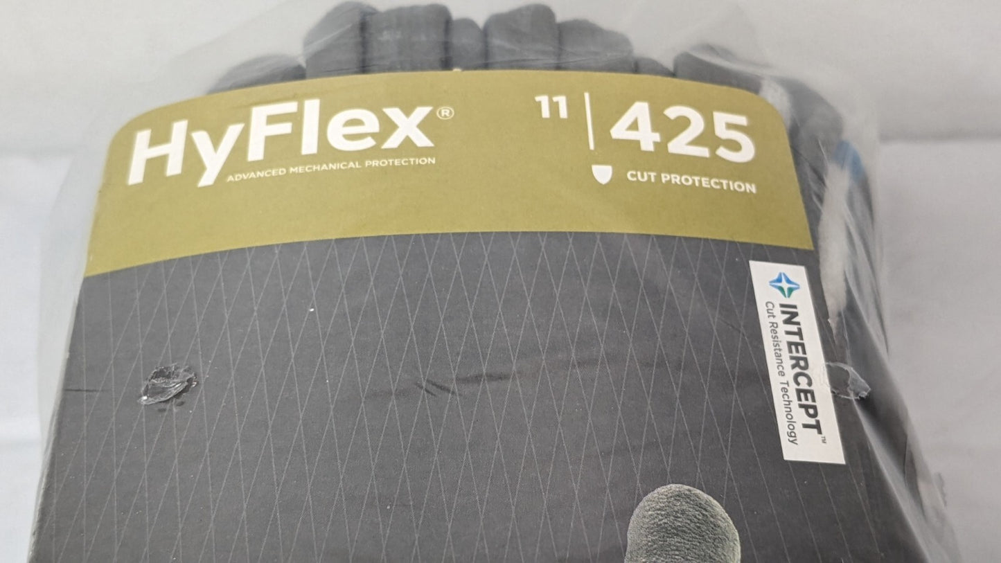 12 PAIRS Ansell HyFlex Abrasion-Resistant Gloves Gray/White Size 11 11-425-11