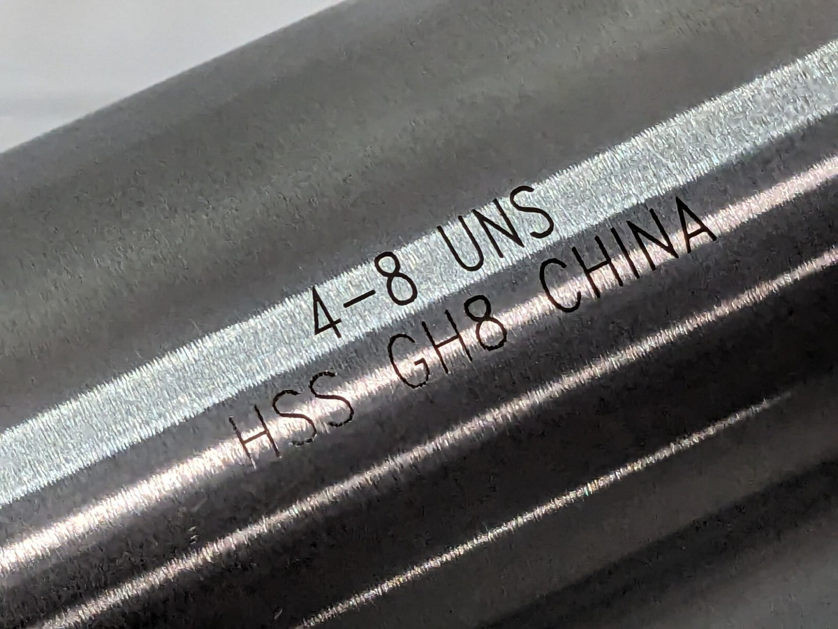 Straight Flute Tap HSS 4-8UNS H8 X 5" Thread Length X 10-1/2" OAL 8FL JY4888715