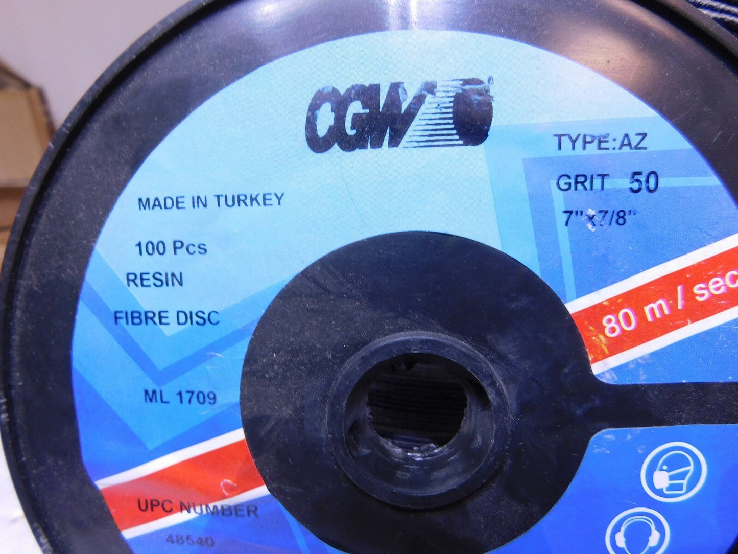 CGW Zirconia Alumina Fiber Disc 7 Dia 7/8 Hole 50 Grit 8600 RPM Qty 100 48540