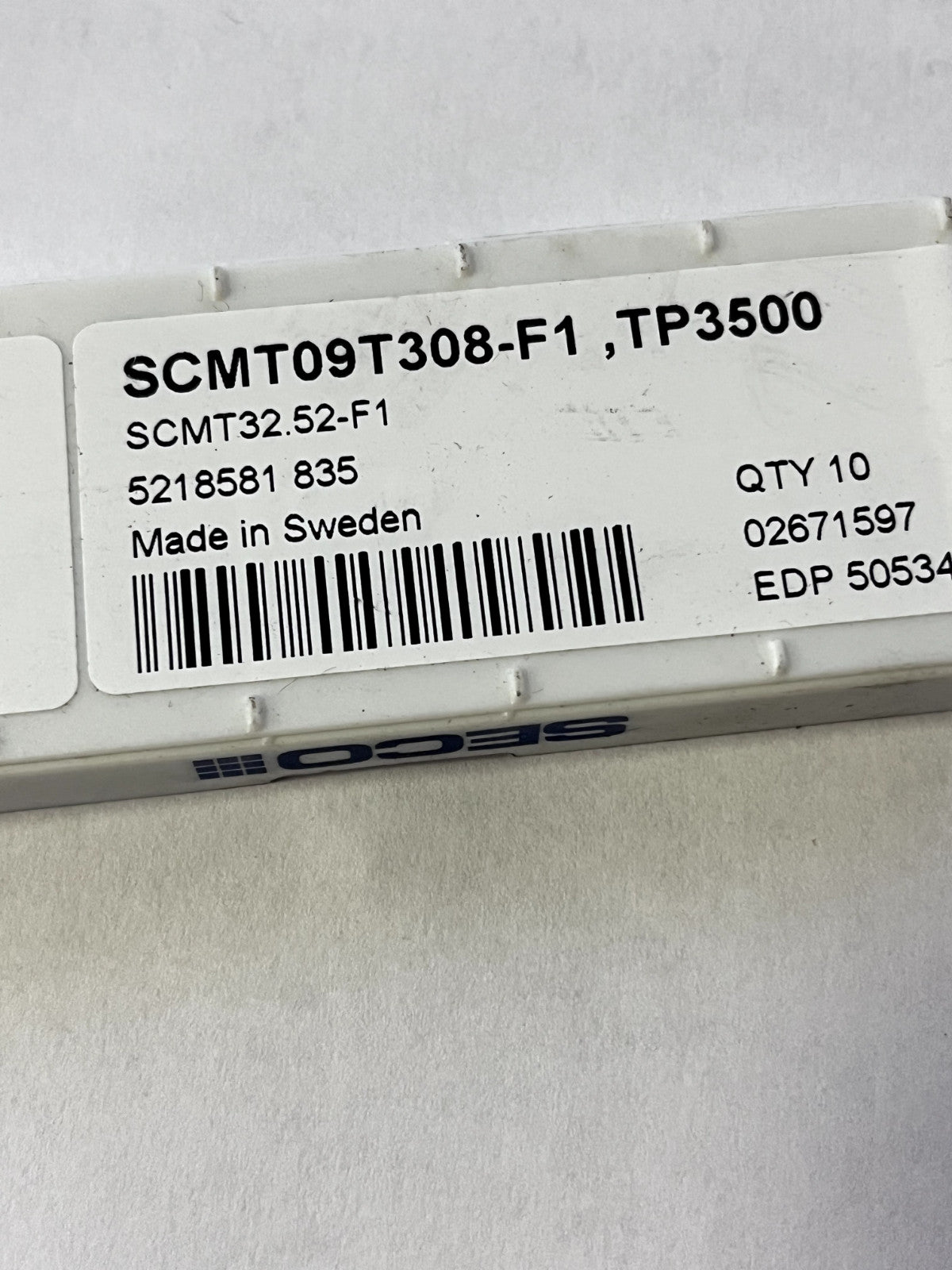 Seco Turning Insert: SCMT 32.52-F1 TP3500, Solid Carbide QTY 10