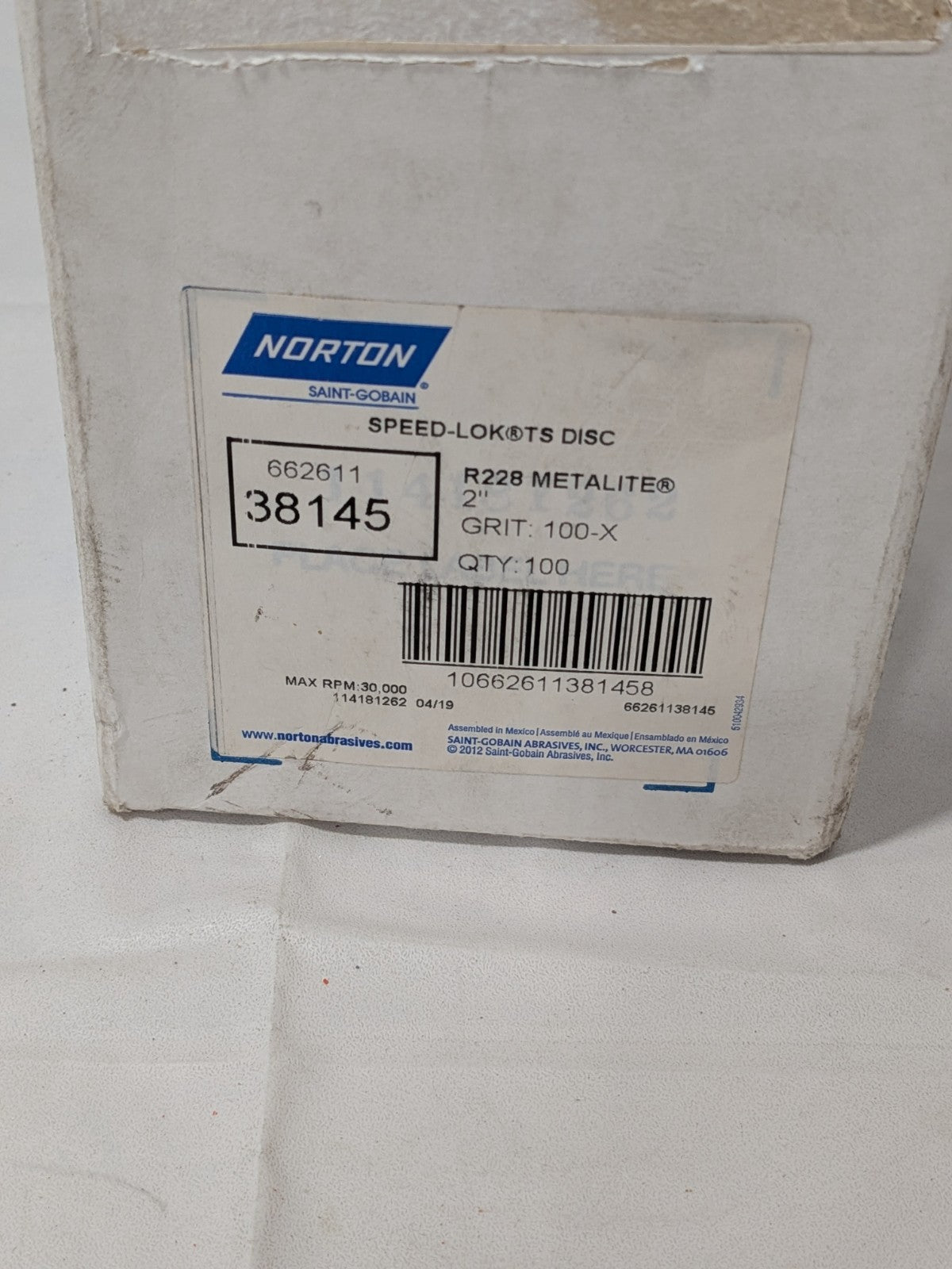 Norton Quick-Change Disc: Type S, 2" Dia, 100 Grit, AO Box of 100 662611381