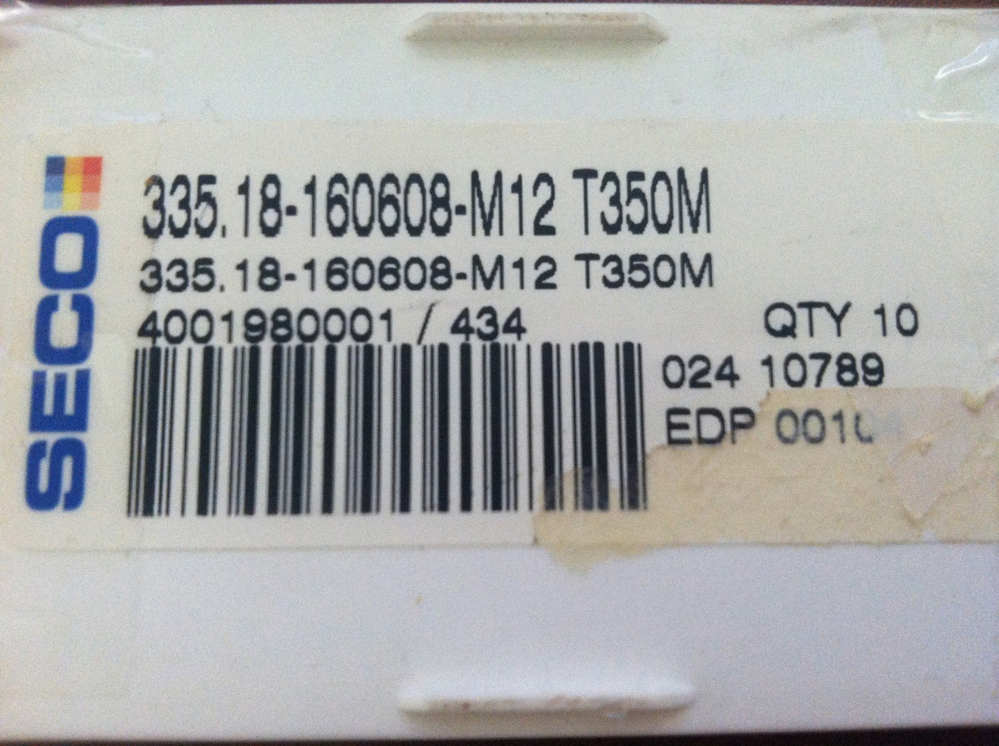 Seco Indexable Carbide Milling Inserts 335.18-160608-M12 T350M Qty. 10 00104