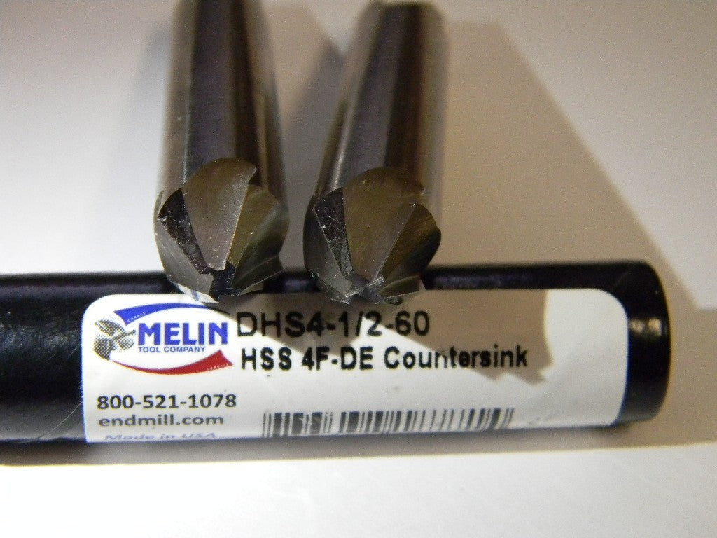 Melin 1/2" X 3" OAL 60° HSS 4FL Double End Countersinks Qty 2 DHS4-1/2