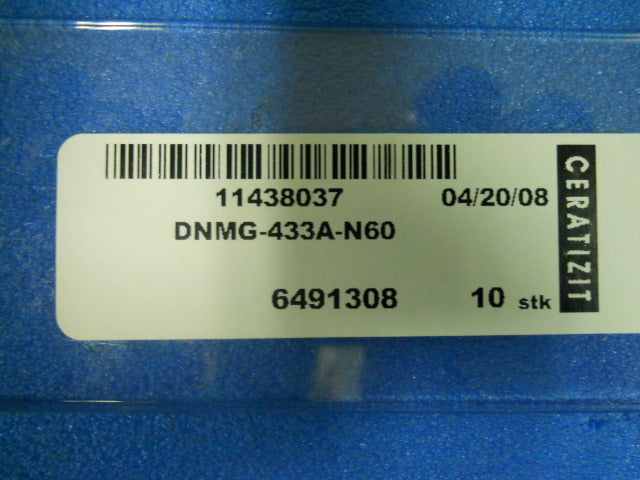 Ceratizit Carbide Inserts DNMG433A Grade N60 Qty. 10 #11438037