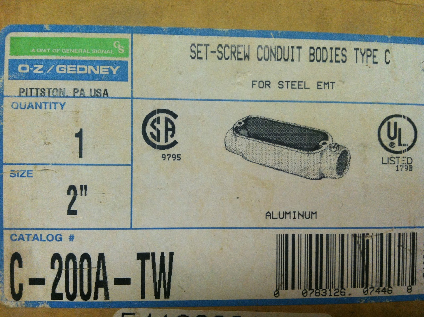 O-Z/Gedney 2" EMT C-Through Termination Conduit Body w/o Cover C-200A-TW