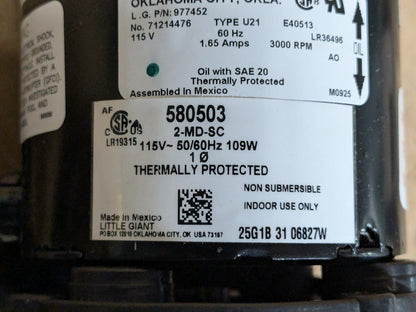 Little Giant Magnetic Drive Pump 1/2" NPT 1/25 HP 8.5 GPM 115v 580503