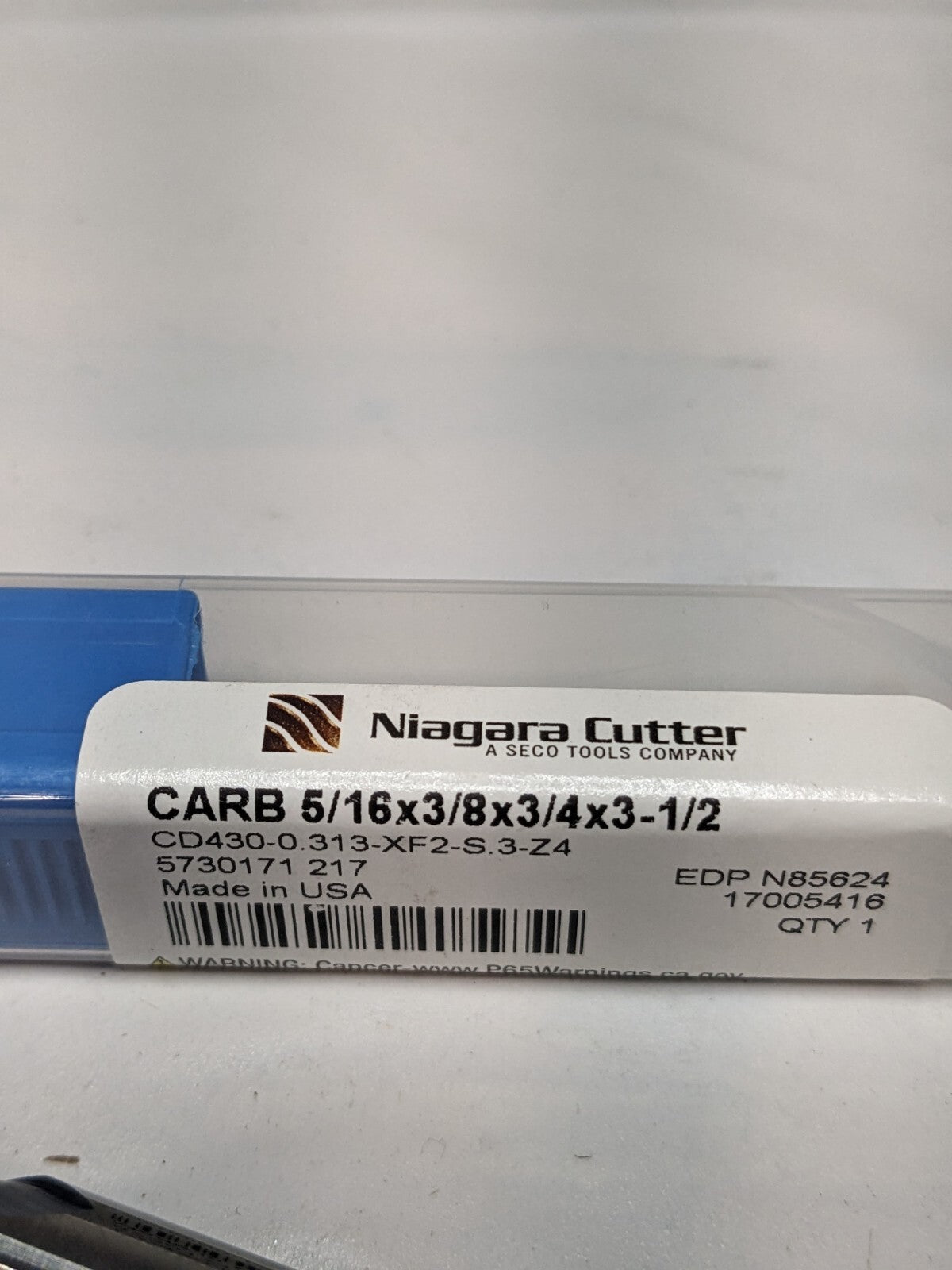 Niagara Square End Mill: 5/16" Dia, 3/4" LOC, 4 Flutes N85624