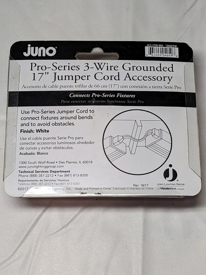 Juno Pro-Series 3-Wire Grounded 17" Jumper Cord Accessory, White JC3-17-WH