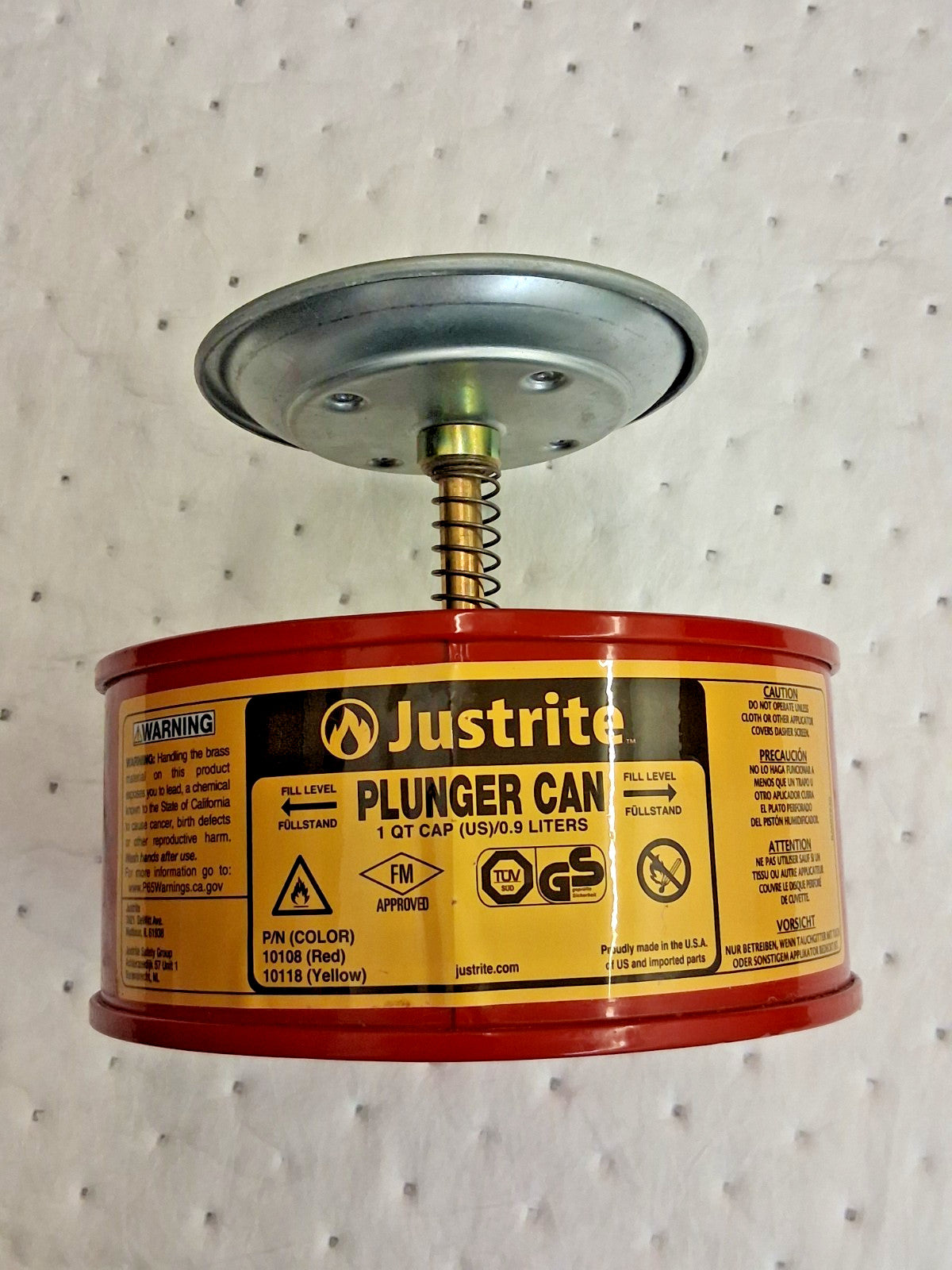 Justrite Steel Plunger Can 1 Quart 5-5/8" High x 7-1/4" Dia 10108