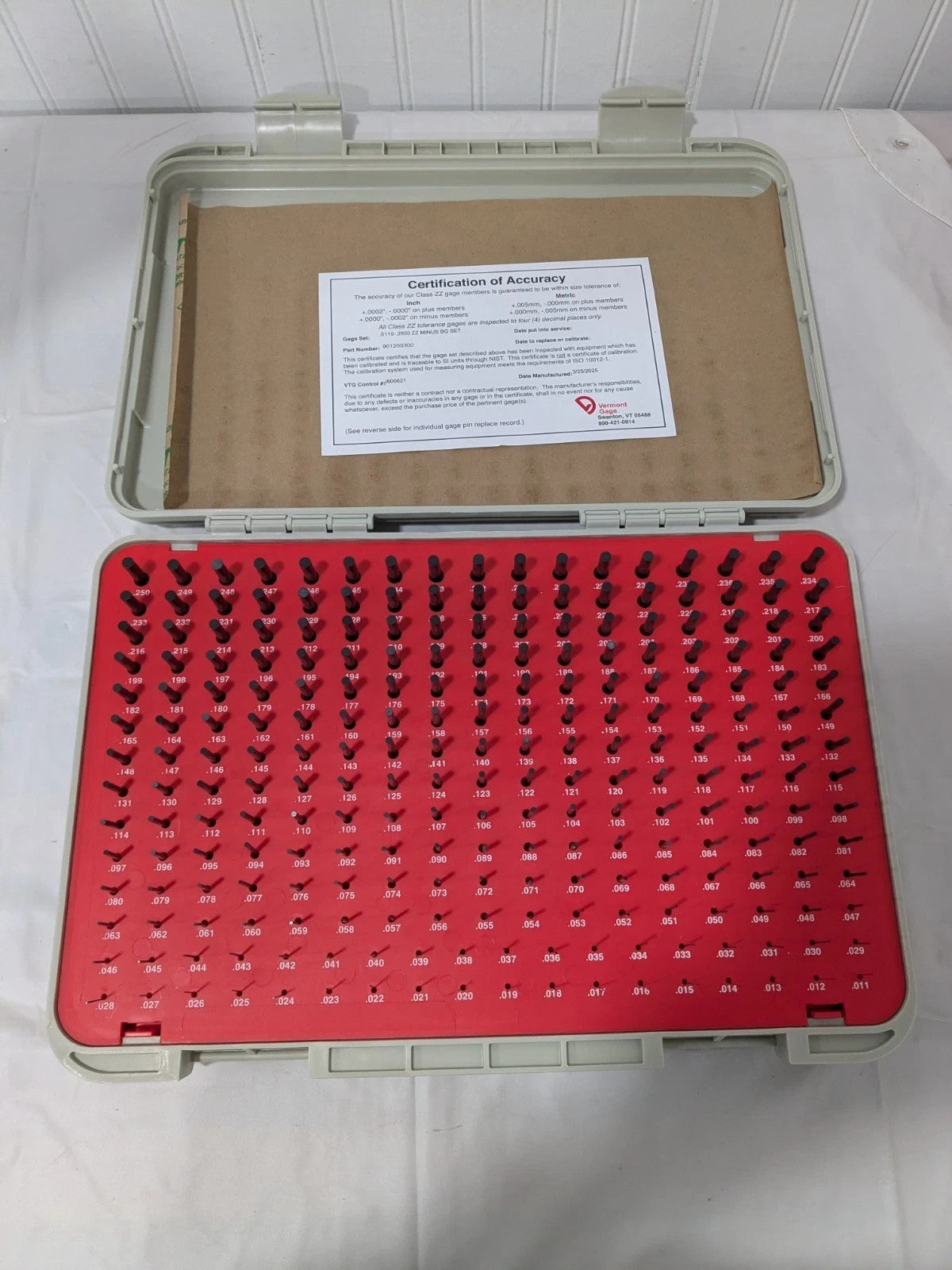Vermont Gage Class ZZ Plug Gage Set: 0.011 to 0.25" Range, 240 Pc 901200300