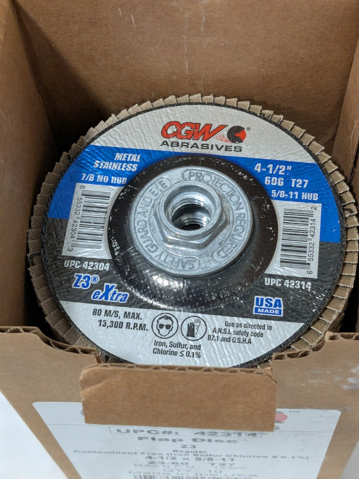 CGW Flap Disc: 4-1/2" Dia, 60 Grit, Zirconia Alumina, Type 27 Box of 10 423