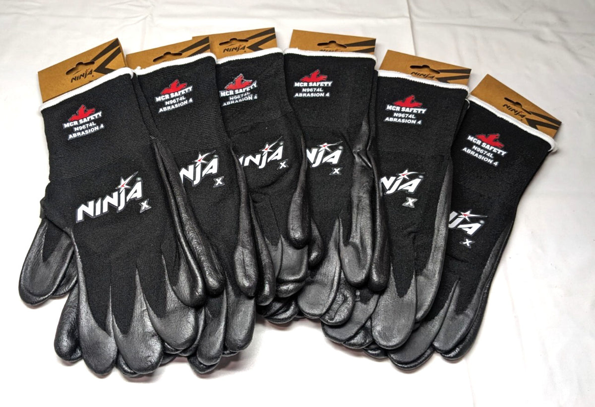 MCR SAFETY Work Gloves Ninja Max Size Large Nitrile-Coated Nylon *6 PACK*  N9674