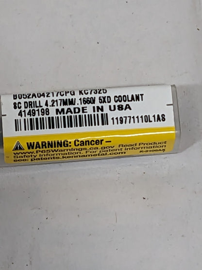 KENNAMETAL Jobber Length Drill Bit: #19, 140 °, Solid Carbide 4149198