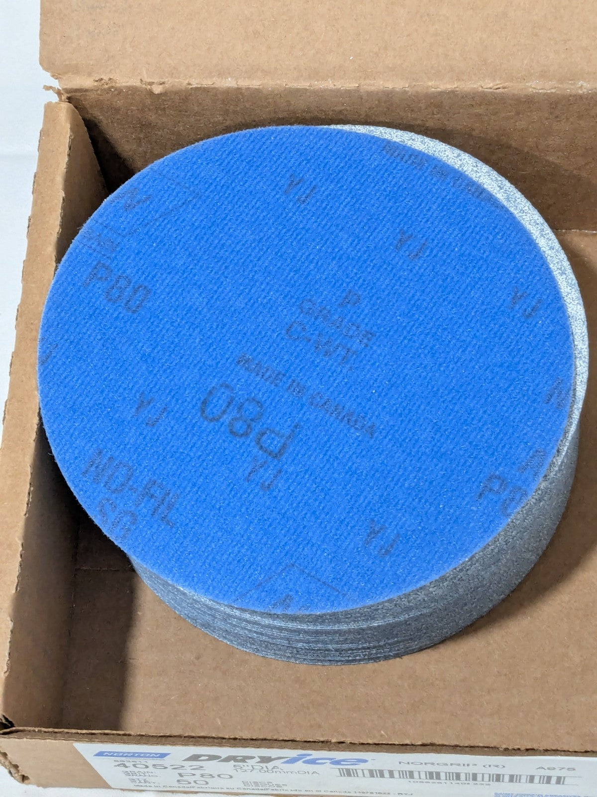 Norton Hook & Loop Disc: 5" Dia, 80 Grit, Coated Box of 50 66261140522