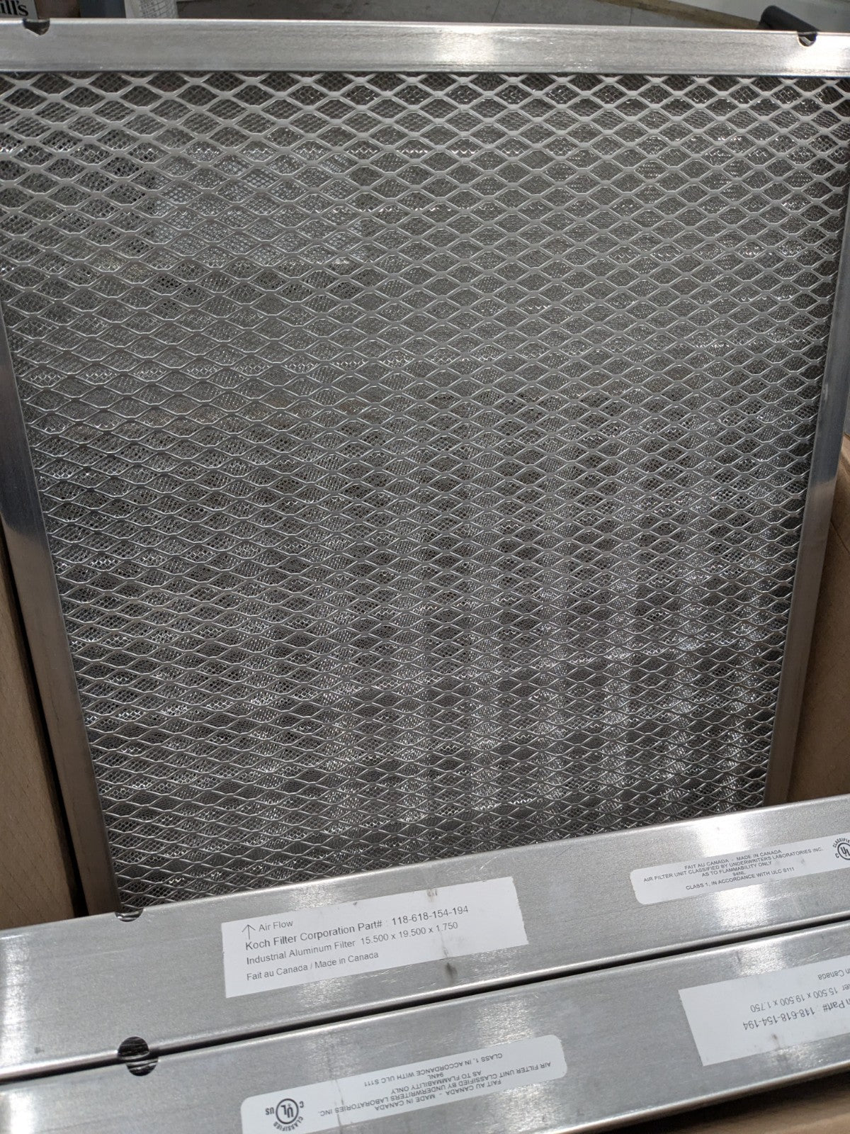 Koch Pleated Air Filter: Permanent, MERV 7, 16" X 20" X 2" Qty 3