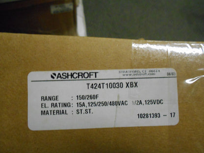 Ashcroft Temperature Switch Watertight Single Set-point 150/260F T424T10030BX260