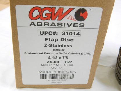 CGW Flap Disc: 7/8 Hole, 60 Grit, Zirconia Alumina, Type 27 Qty 10 31014