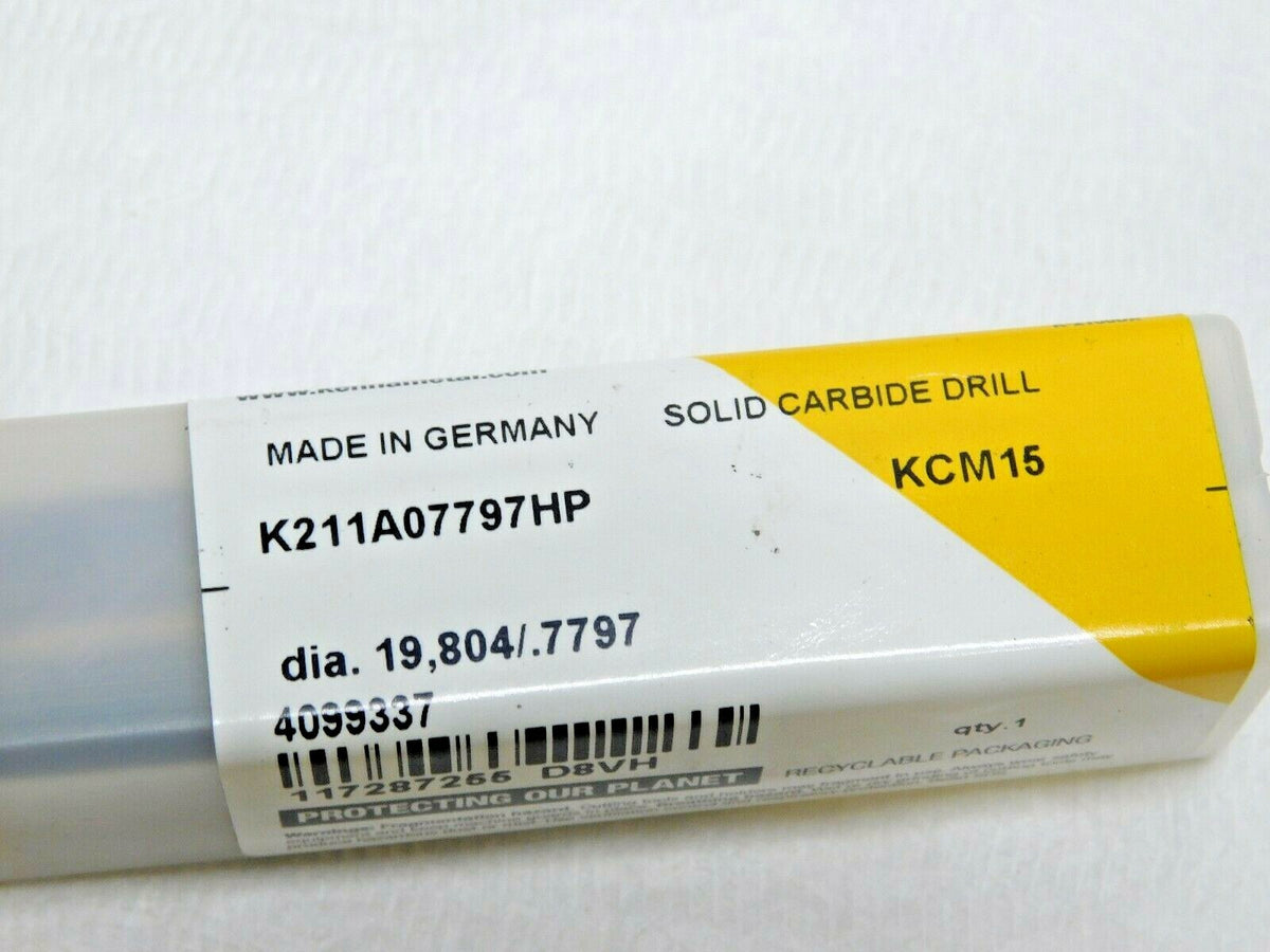 Kennametal Carbide Drill Through Coolant 0.7797" Diam K211A07797HP KCM15 40