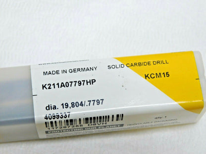 Kennametal Carbide Drill Through Coolant 0.7797" Diam K211A07797HP KCM15 40