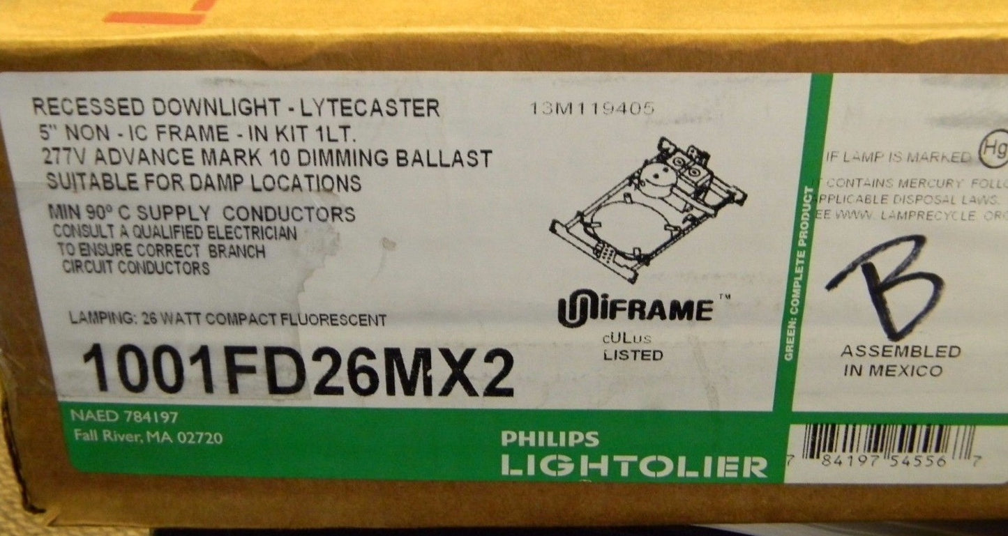 Phillips Lightolier Compact Fluorescent 5" Non-IC Frame-In Kit 1001FD26MX2