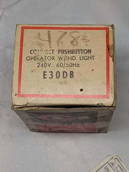 Cutler Hammer Pushbutton 240 Volt With Indicating Light E30DB