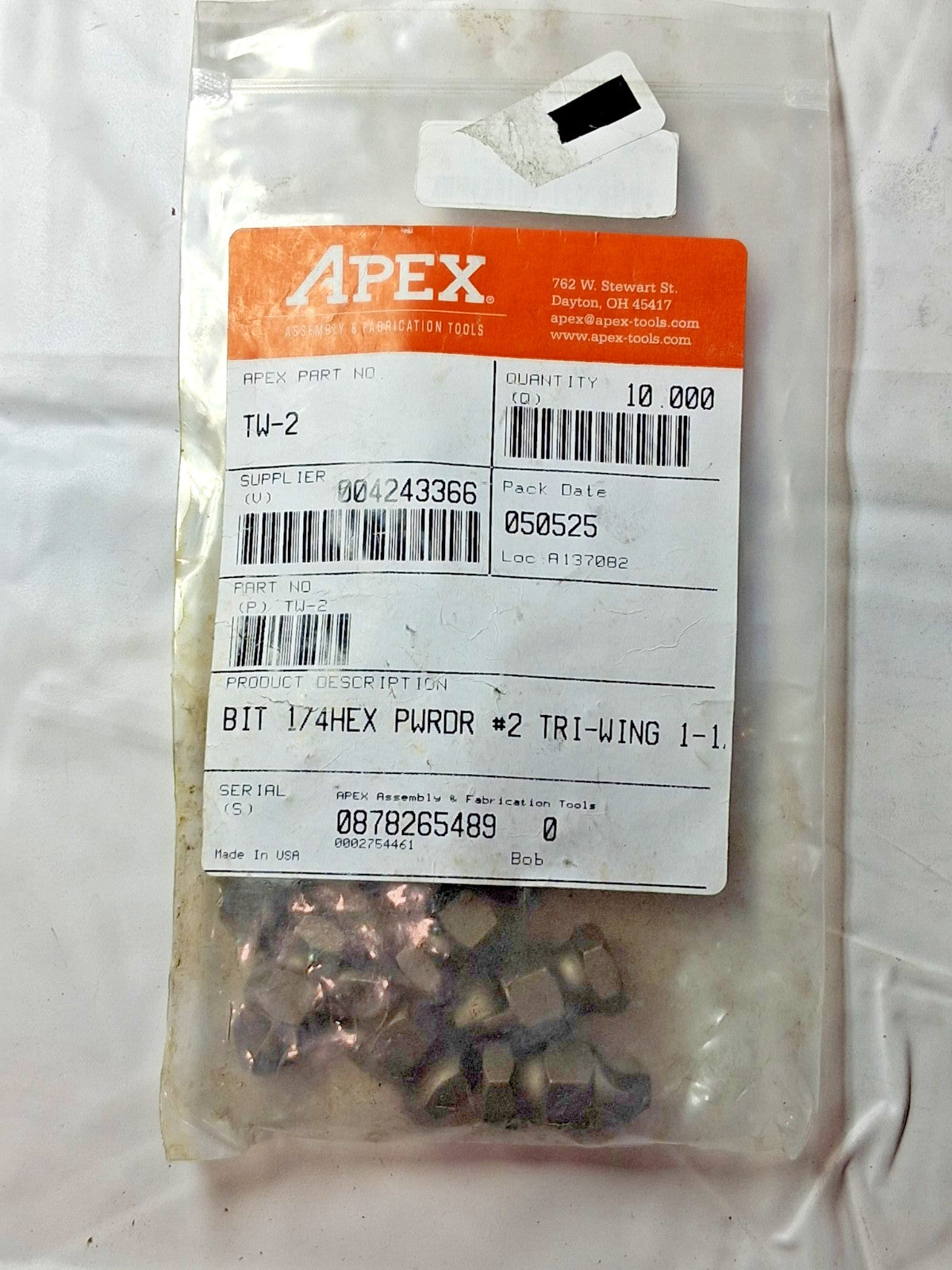 Apex Power Screwdriver Bits #2 Tri-Wing Speciality Point QTY10 TW-2
