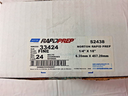 Norton Aluminum Oxide Abrasive Belts QTY24 1/4" Wide 18" OAL 66623333424