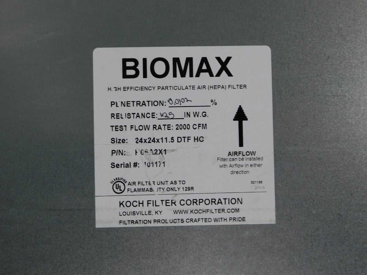 Koch HEPA Air Filter 99.97% Efficiency 24" H x 24" W 11-1/2" D H66A2X1 DAMAGE